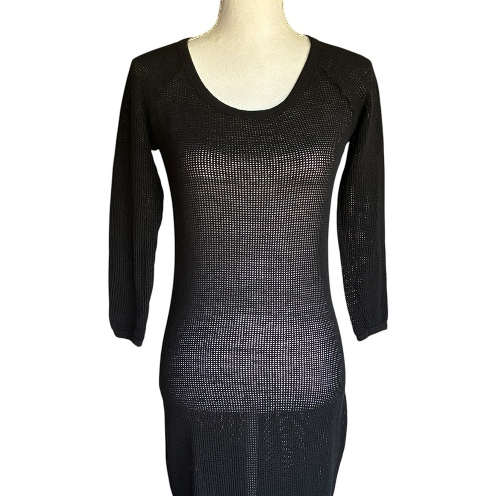 James Perse Cotton Sheer Black Knit Dress Small - Picture 5 of 11